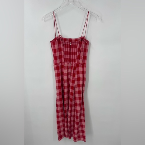 REFORMATION CHRISTEN PLAID PLEAT MIDI SUNDRESS IN CONCHA CHECK B850 - Picture 4 of 5